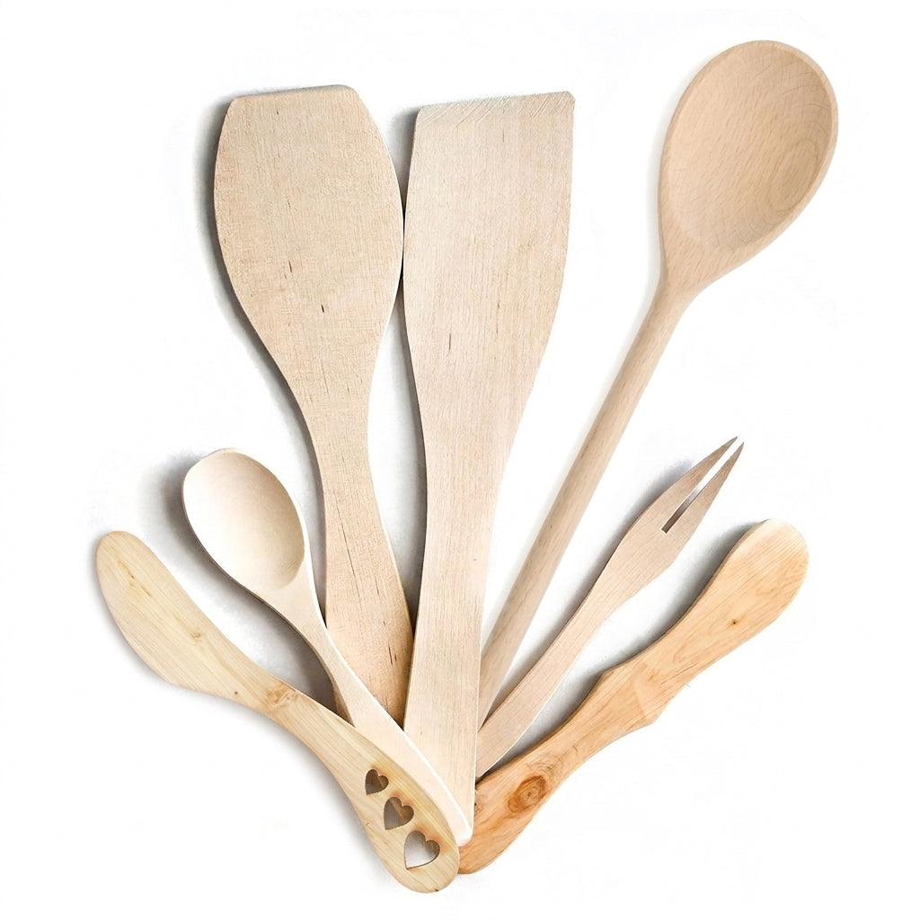Lot de 7 ustensiles de service en bois